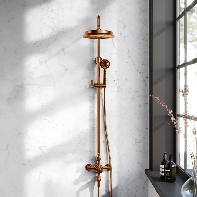 Corrib Premium Brushed Copper Round Thermostatic Shower Set