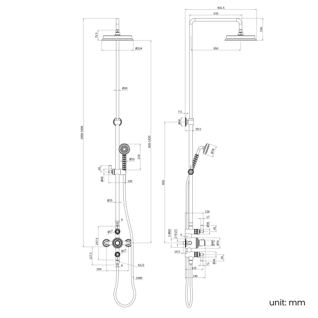 Corrib Premium Brushed Gunmetal Round Thermostatic Shower Set