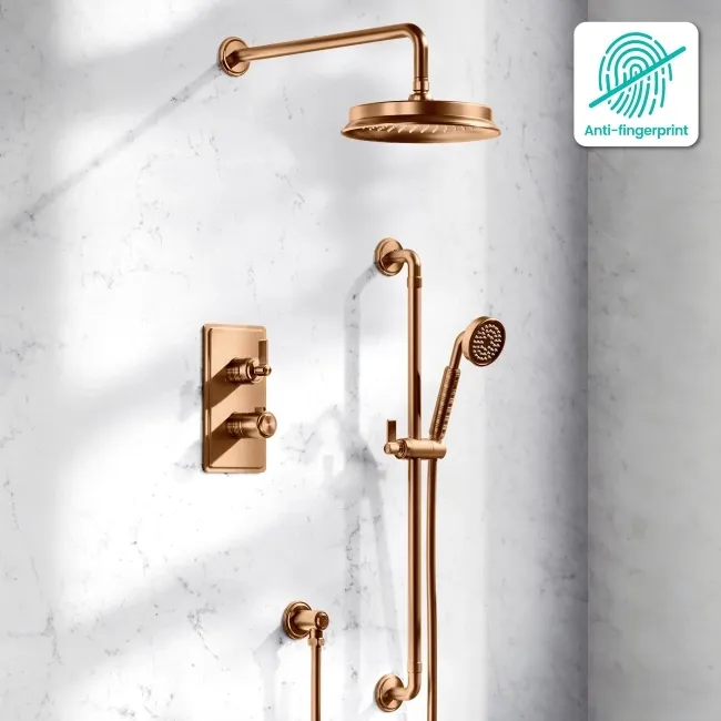 Corrib Premium Brushed Copper Round Thermostatic Shower Set