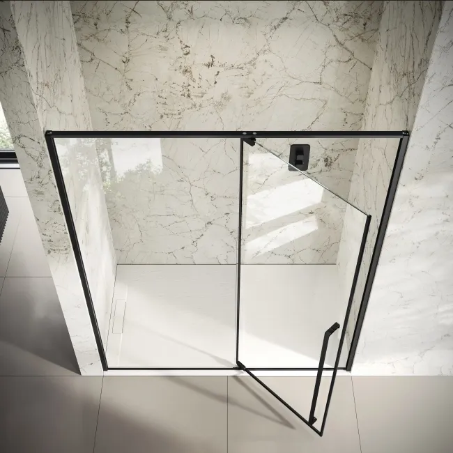 Cologne Matt Black Easy Clean 8mm Hinged Shower Door 1500mm