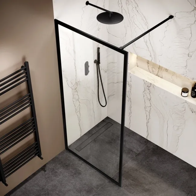 Antwerp Matt Black Framed Easy Clean 8mm Wet Room Shower Glass Panel 900mm
