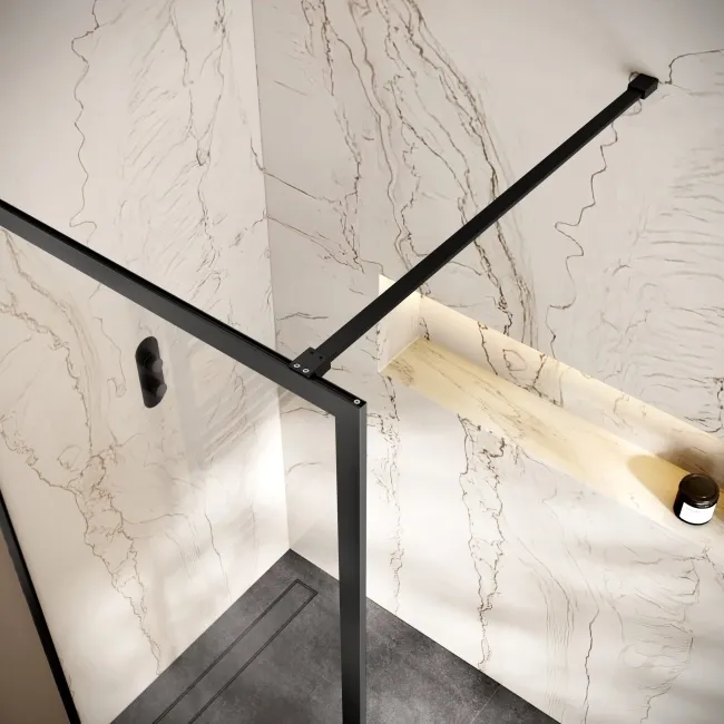 Antwerp Matt Black Framed Easy Clean 8mm Wet Room Shower Glass Panel 900mm