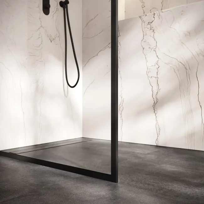Antwerp Matt Black Framed Easy Clean 8mm Wet Room Shower Glass Panel 900mm