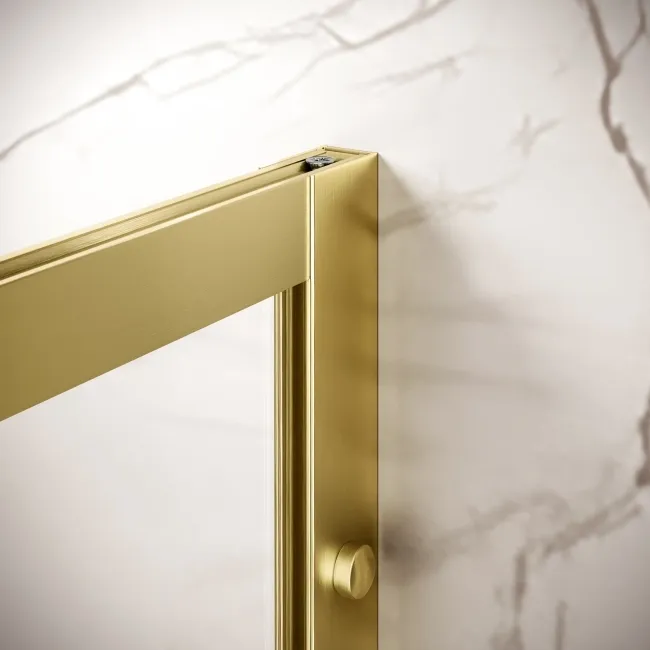 Antwerp Brushed Brass Framed Easy Clean 8mm Wet Room Shower Glass Panel 1000mm