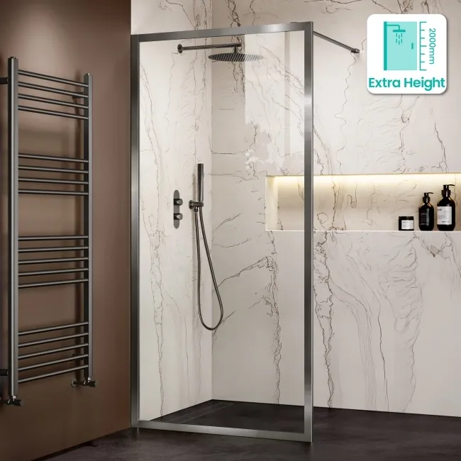 Antwerp Brushed Gunmetal Framed Easy Clean 8mm Wet Room Shower Glass Panel 900mm
