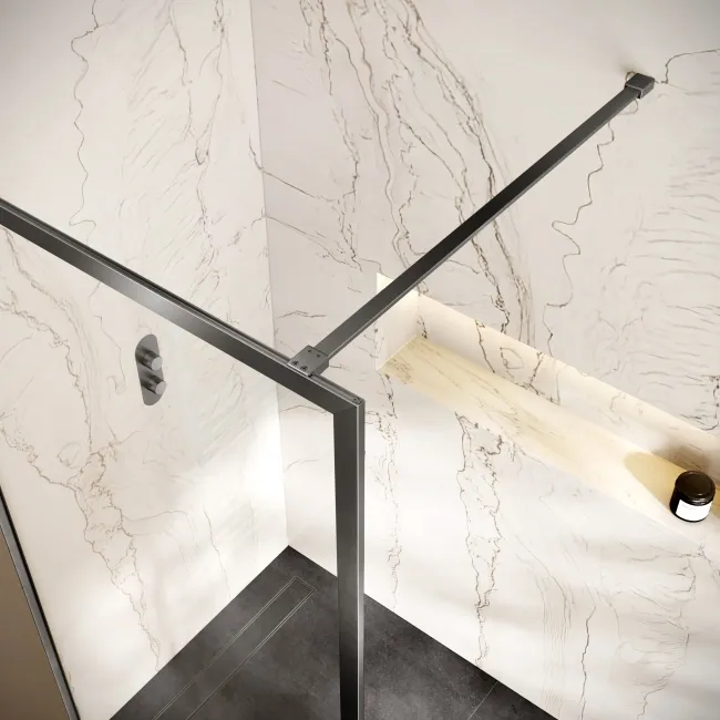 Antwerp Brushed Gunmetal Framed Easy Clean 8mm Wet Room Shower Glass Panel 900mm