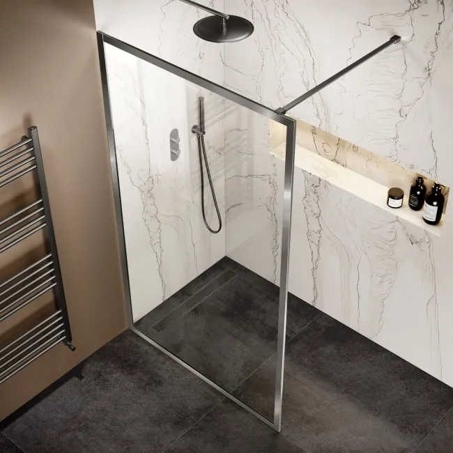 Antwerp Brushed Gunmetal Framed Easy Clean 8mm Wet Room Shower Glass Panel 1200mm
