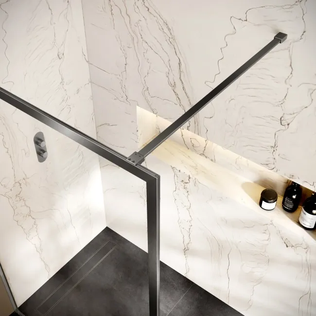 Antwerp Brushed Gunmetal Framed Easy Clean 8mm Wet Room Shower Glass Panel 1200mm