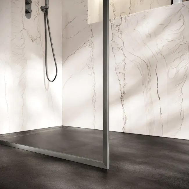 Antwerp Brushed Gunmetal Framed Easy Clean 8mm Wet Room Shower Glass Panel 1200mm