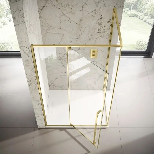 Cologne Brushed Brass Easy Clean 8mm Hinged Shower Enclosure 1200x900mm
