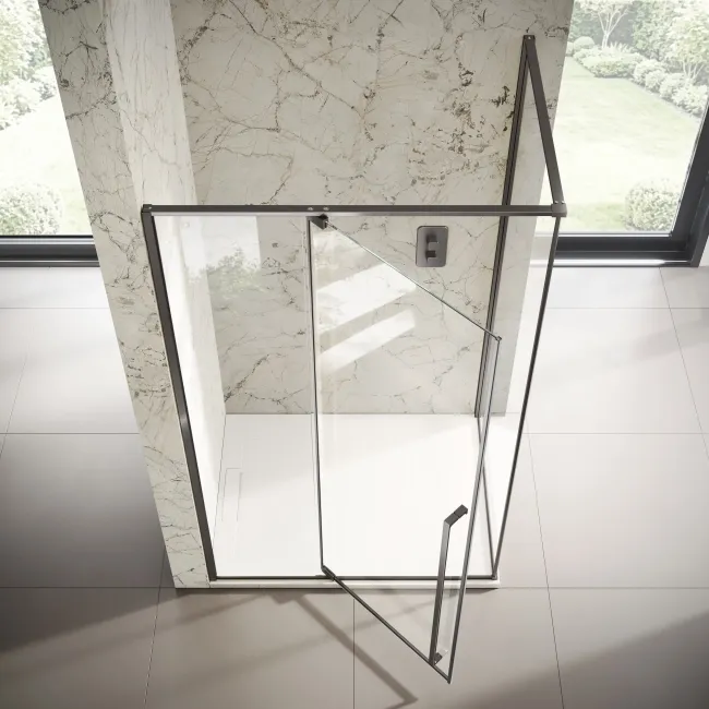 Cologne Brushed Gunmetal Easy Clean 8mm Hinged Shower Enclosure 1200x800mm