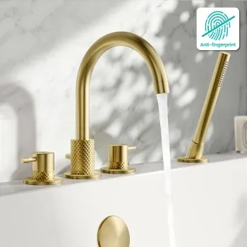 Suir Brushed Brass Bath Mixer Tap & Handheld Shower with Knurled Detailing