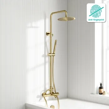 Suir Premium Round Brushed Brass Thermostatic Bath Filler Shower Set with Knurled Detailing