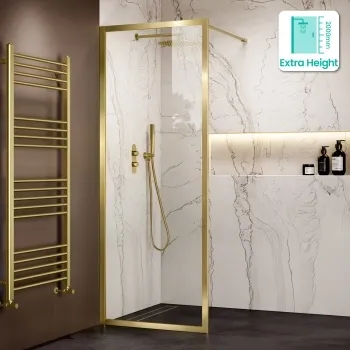 Antwerp Brushed Brass Framed Easy Clean 8mm Wet Room Shower Glass Panel 800mm