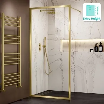 Antwerp Brushed Brass Framed Easy Clean 8mm Wet Room Shower Glass Panel 1000mm