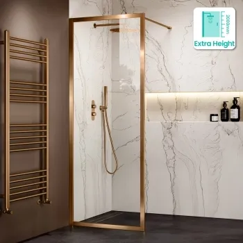 Antwerp Brushed Copper Framed Easy Clean 8mm Wet Room Shower Glass Panel 800mm