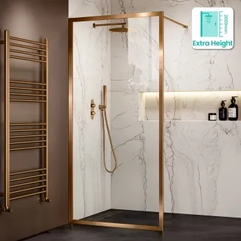 Antwerp Brushed Copper Framed Easy Clean 8mm Wet Room Shower Glass Panel 1000mm