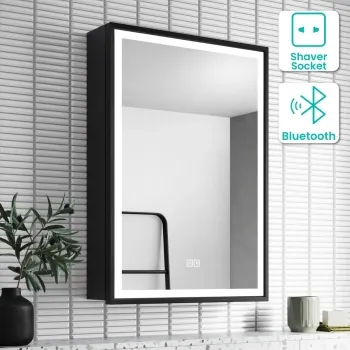 Mia Black Framed Illuminated LED Mirror Cabinet With BLUETOOTH Speaker 710x500mm