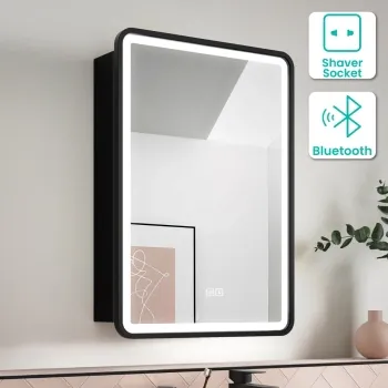 Olivia Black Framed Illuminated LED Mirror Cabinet With BLUETOOTH Speaker 710x500mm