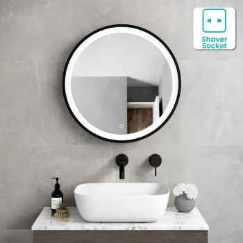 Mollie Black Framed Round Illuminated LED Mirror Cabinet 600mm