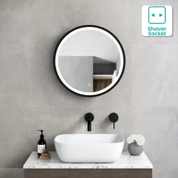 Mollie Black Framed Round Illuminated LED Mirror Cabinet 500mm