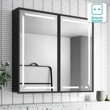 Mia Black Framed Illuminated LED Mirror Cabinet 710x800mm