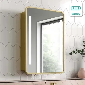 Olivia Battery Powered Matt Brass Illuminated LED Mirror Cabinet 710x500mm