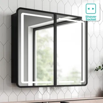 Olivia Black Framed Illuminated LED Mirror Cabinet 710x800mm