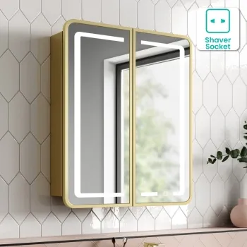 Olivia Matt Brass Illuminated LED Mirror Cabinet 710x600mm