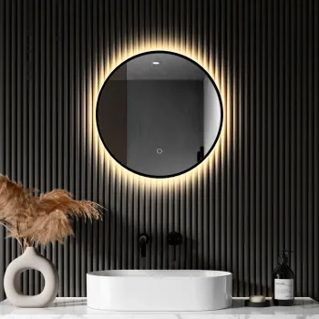 Delilah Black Framed Round Backlit llluminated LED Mirror 500mm