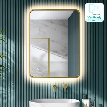 Mila Brushed Brass Backlit llluminated LED Mirror 800x600mm