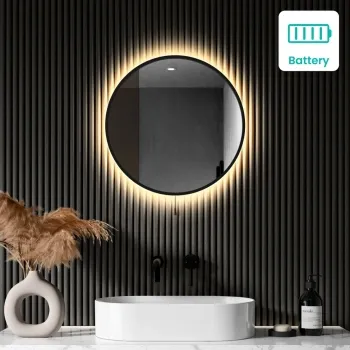 Delilah Battery Powered Black Framed Round Backlit LED Mirror 500mm