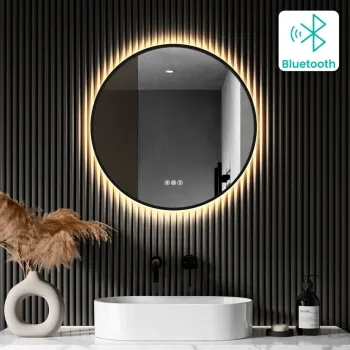Delilah Black Framed Round Backlit LED Mirror With BLUETOOTH Speaker 600mm