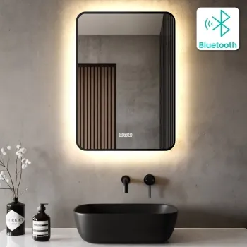 Mila Black Framed Backlit Illuminated LED Mirror With BLUETOOTH Speaker 700x500mm