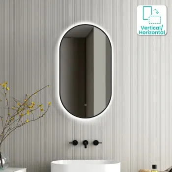 Ada Pill Black Framed Backlit Illuminated LED Mirror 900x500mm