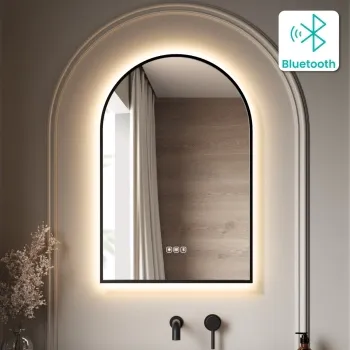 Maya Black Framed Arched Backlit Illuminated LED Mirror With BLUETOOTH Speaker 750x500mm