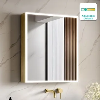 Margot Brushed Brass Illuminated LED Mirror Cabinet 700x600mm