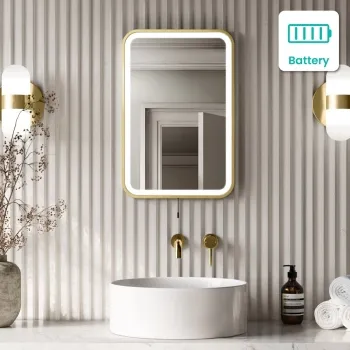 Mila Brushed Brass Battery Powered LED Mirror 600x400mm