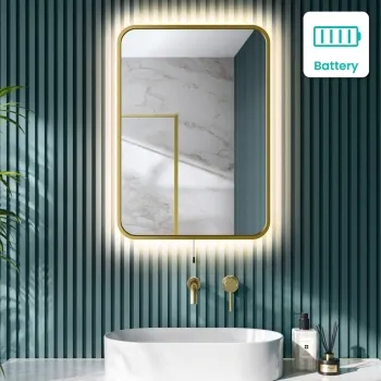 Mila Battery Powered Brushed Brass Backlit Illuminated LED Mirror 700x500mm