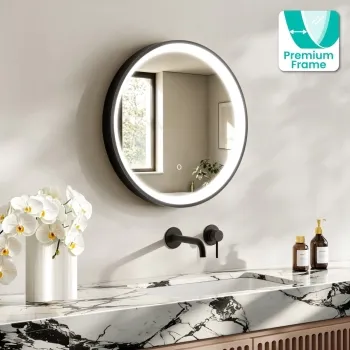 Libby Matt Black Round Illuminated LED Mirror 580mm