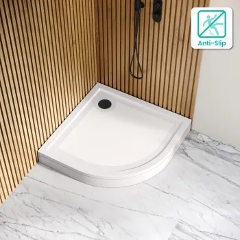 Doha Quadrant Gloss White Anti-Slip Stone Shower Tray 900x900mm & Riser Kit