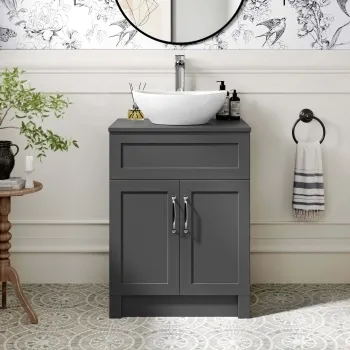 Milos Slate Grey Vanity with Oval Basin 600mm - Traditional Handles