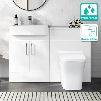 100% Waterproof - Harper Gloss White PVC Combination Vanity Basin and Houston Toilet 1200mm
