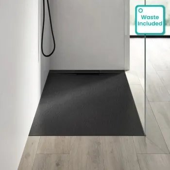 Tokyo Rectangular Matt Black Slate Texture Stone Shower Tray 1500x800mm