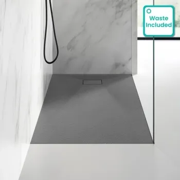 Berlin Rectangular Dark Grey Slate Effect SMC Composite Shower Tray 1500x800mm