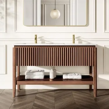 Maru Walnut Carrara Marble Vanity Unit & Undermount Basin 1400mm