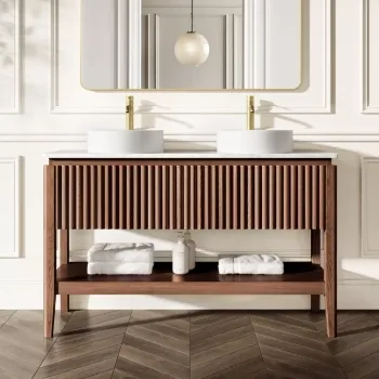 Maru Walnut Wood Grain Vanity Cabinet 1400mm with Carrara Marble Top - Basin Not Included